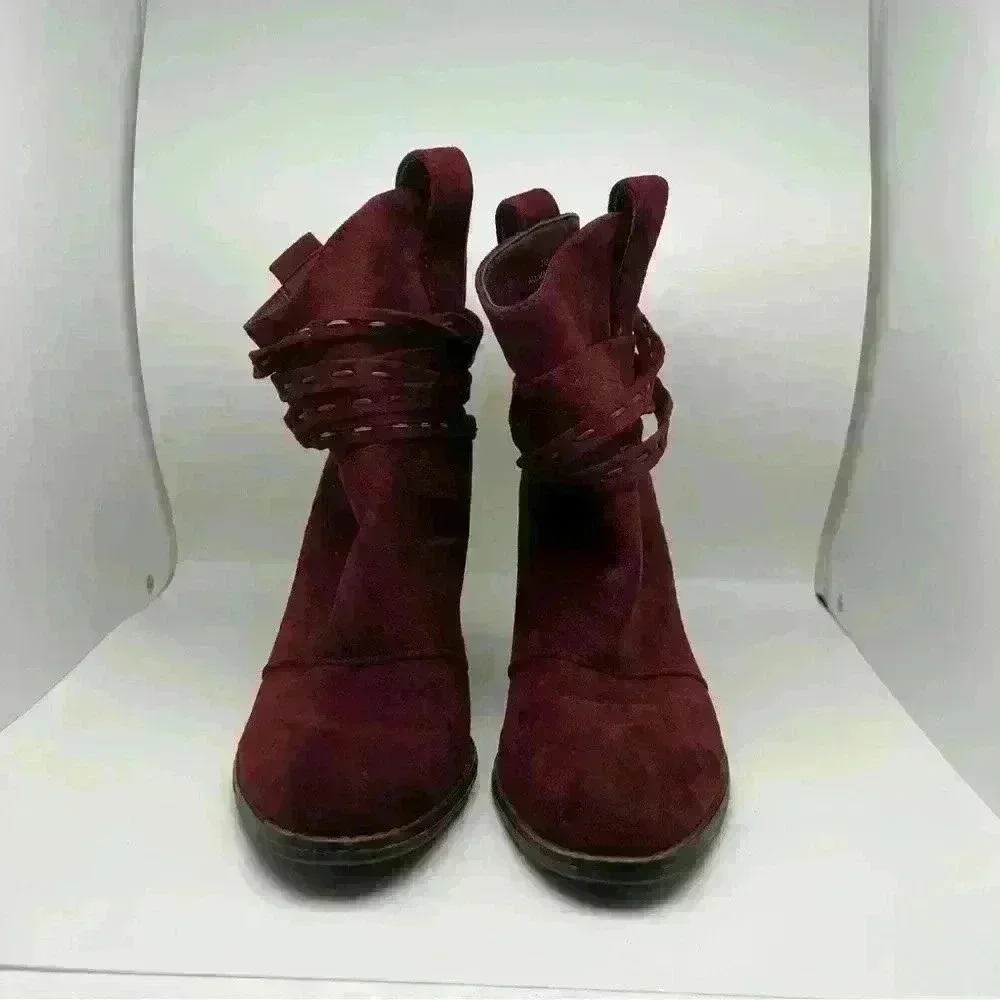 Cato Maroon Suede like Fabric Ankle Boots  Size 7